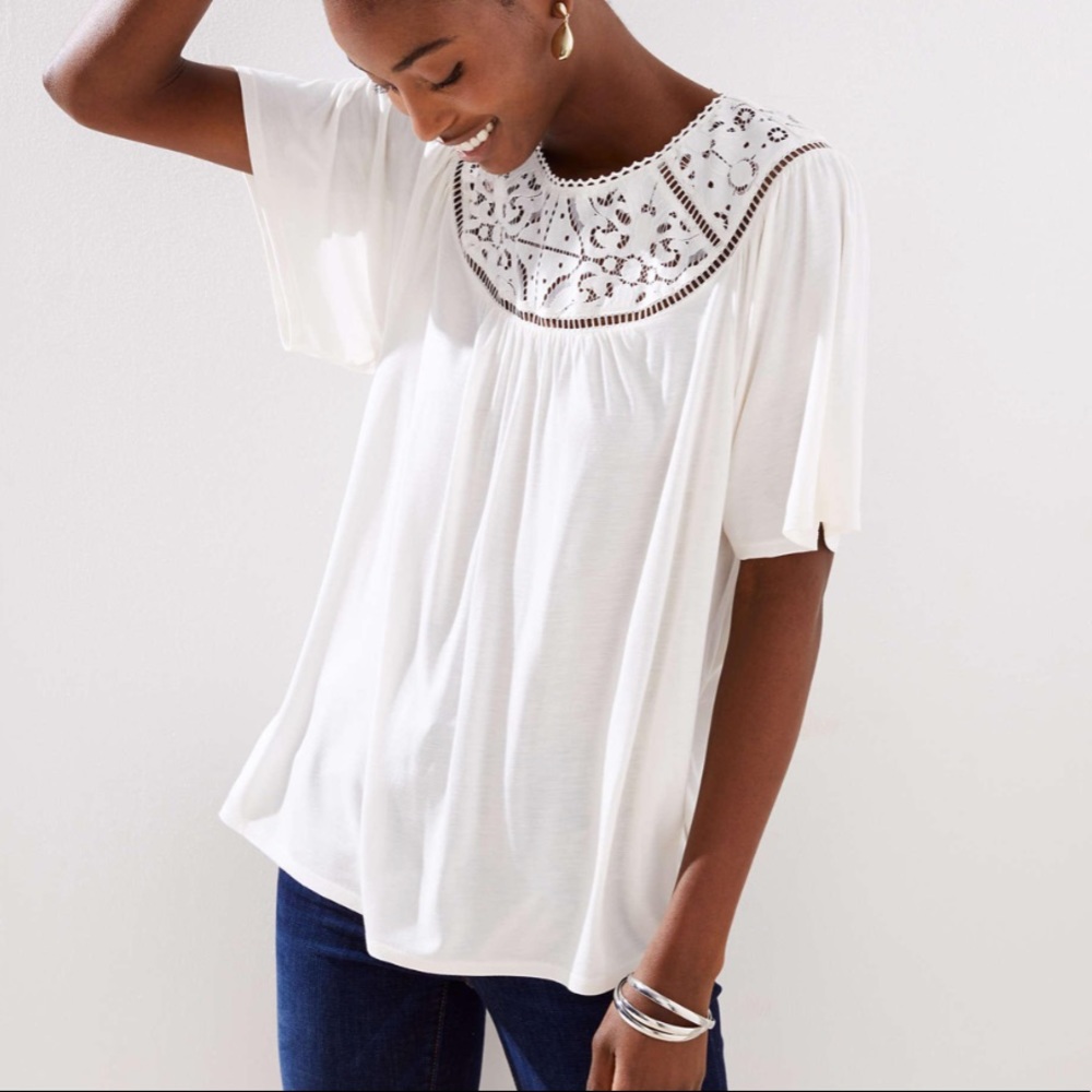 LOFT NWOT Cutout Lace Yoke Top